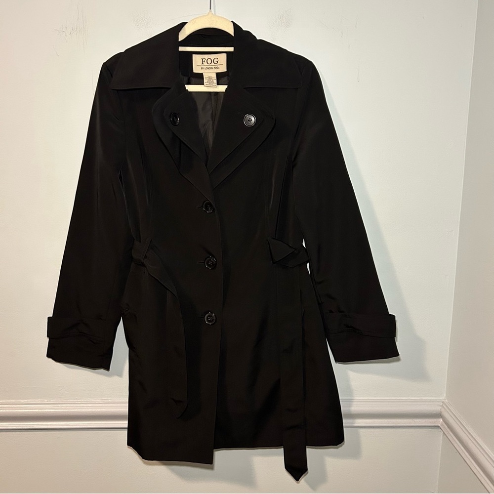FOG By London Fog Black Button-Up Trench Rain Coat Size Small